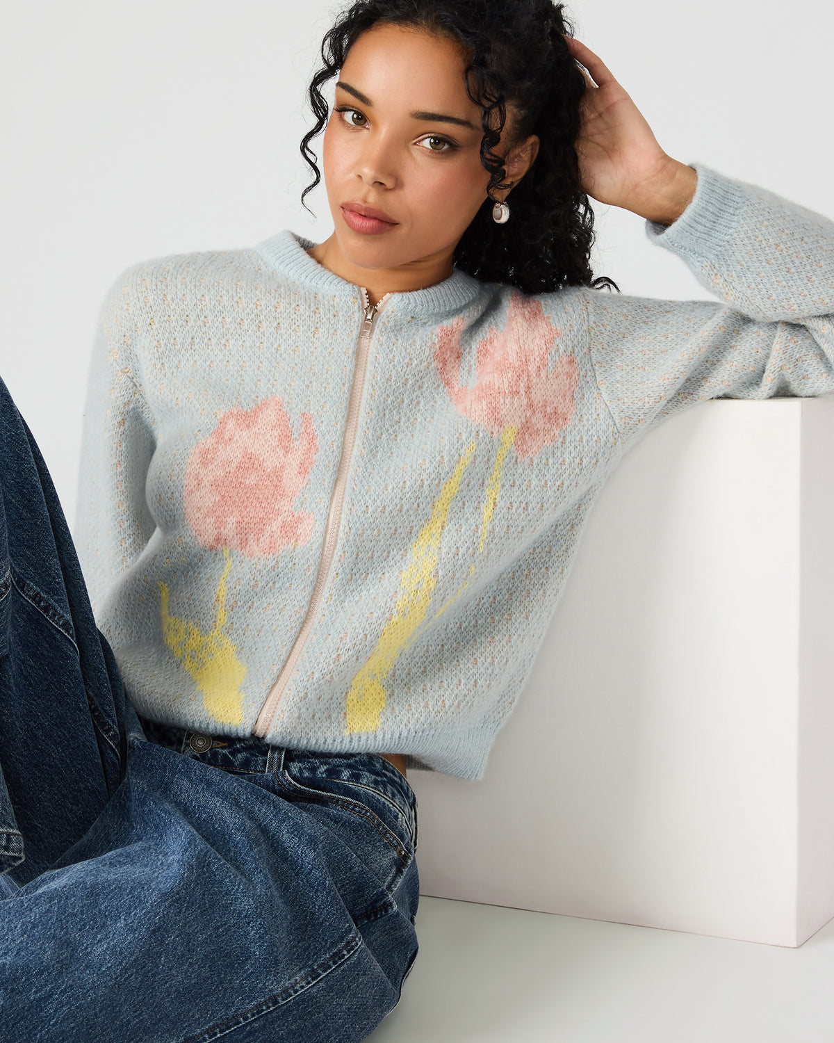 Steve Madden JENA Multi Long-Sleeved Zip-Up Women's Sweater Jacket