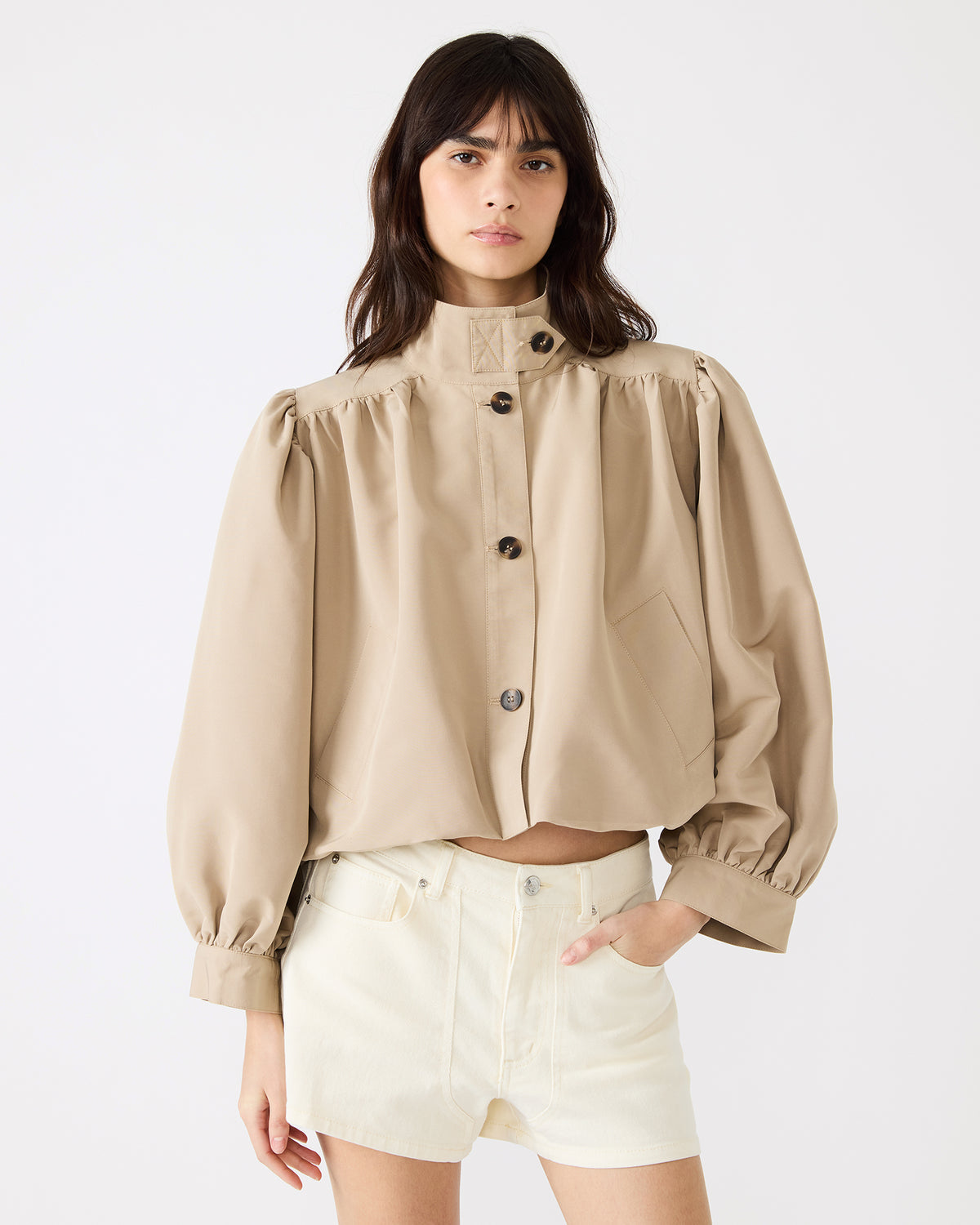 Steve Madden DEEDEE Tan Long-Sleeved Button-Up Collared Women's Jacket