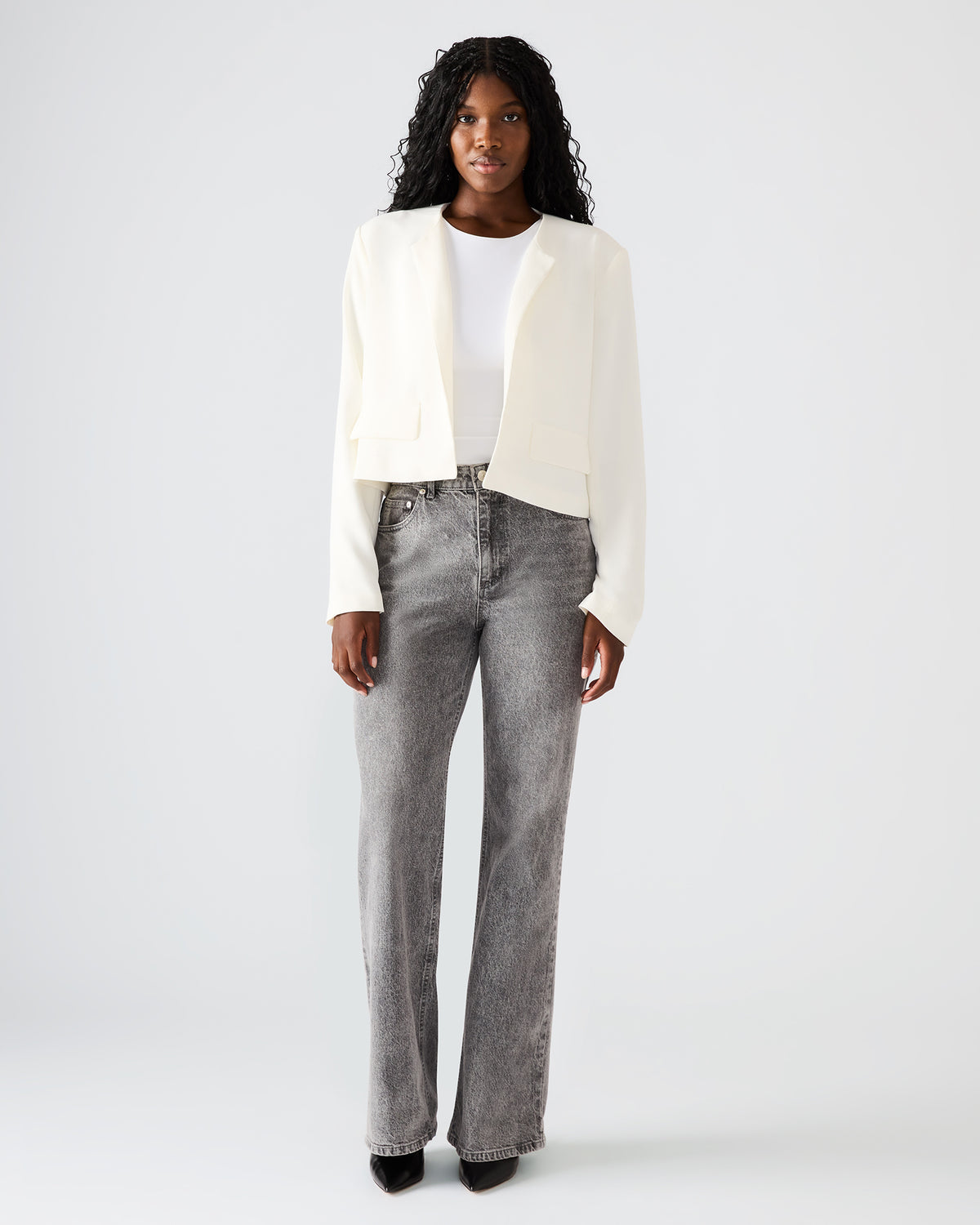Steve Madden SERENEA White Women's Long-Sleeved Open-Front Blazer