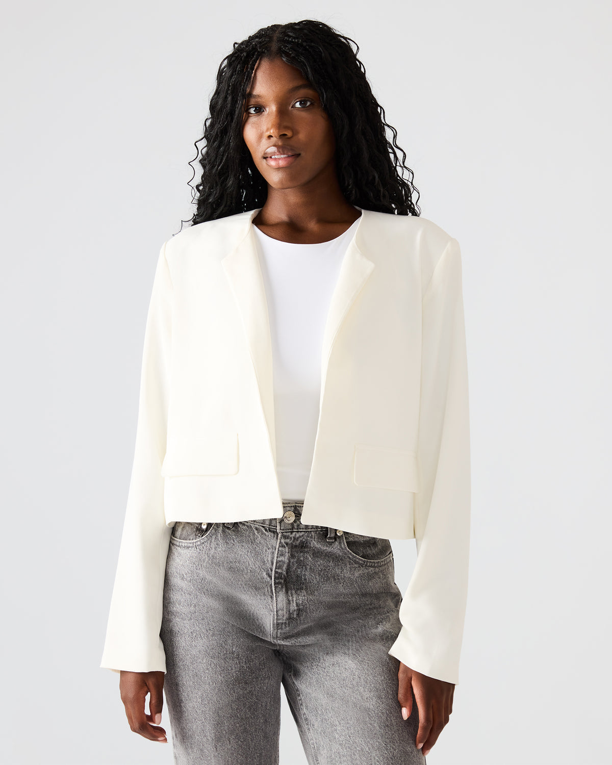 Steve Madden SERENEA White Women's Long-Sleeved Open-Front Blazer