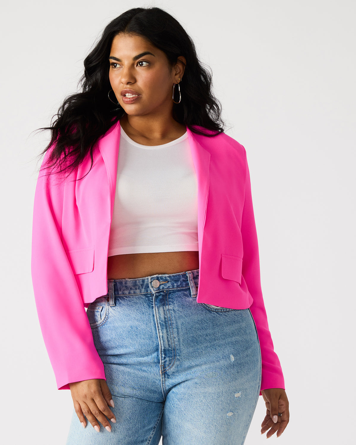 Steve Madden SERENEA Hot Pink Women's Long-Sleeved Open-Front Blazer
