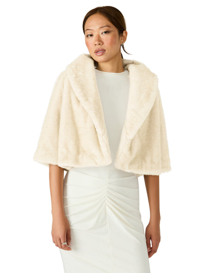 Steve Madden HESTIA Cream Faux Fur Cropped Collared Neckline Women's Coat