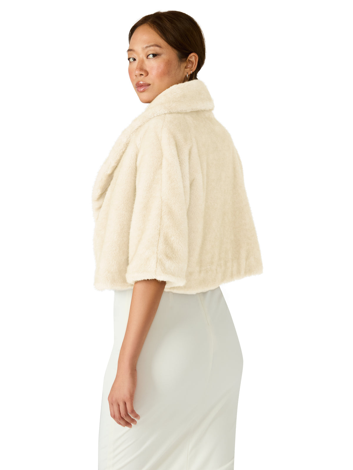 Steve Madden HESTIA Cream Faux Fur Cropped Collared Neckline Women's Coat