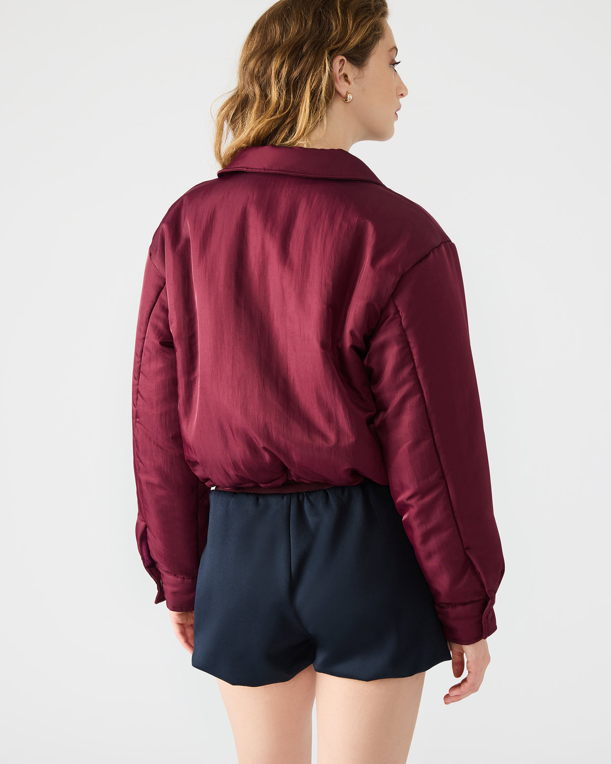 Steve Madden SELMA Wine Long-Sleeved Puffer Button-Up Women's Jacket