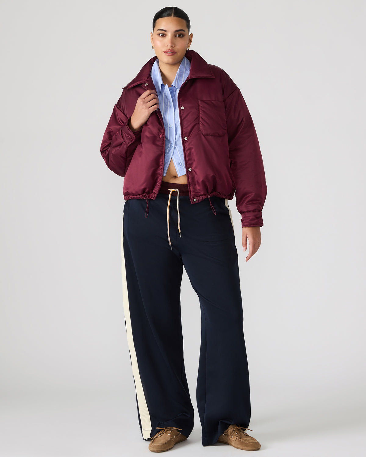Steve Madden SELMA Wine Long-Sleeved Puffer Button-Up Women's Jacket