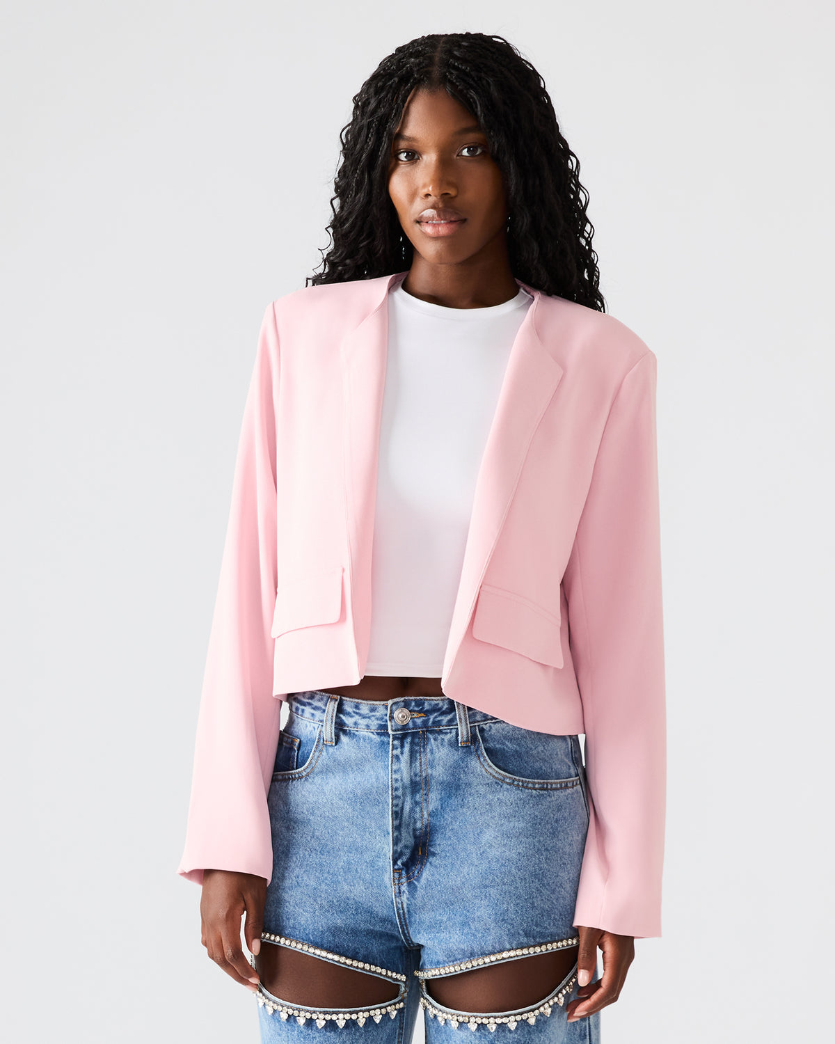 Steve Madden SERENEA Powder Puff Women's Long-Sleeved Open-Front Blazer