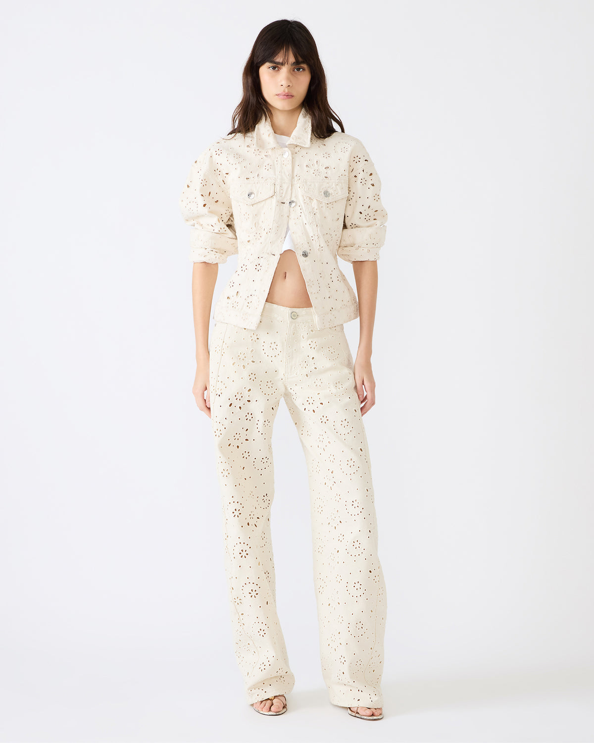 Steve Madden HENRIETTA Sea Mist Long-Sleeved Button-Up Eyelet Women's Jacket