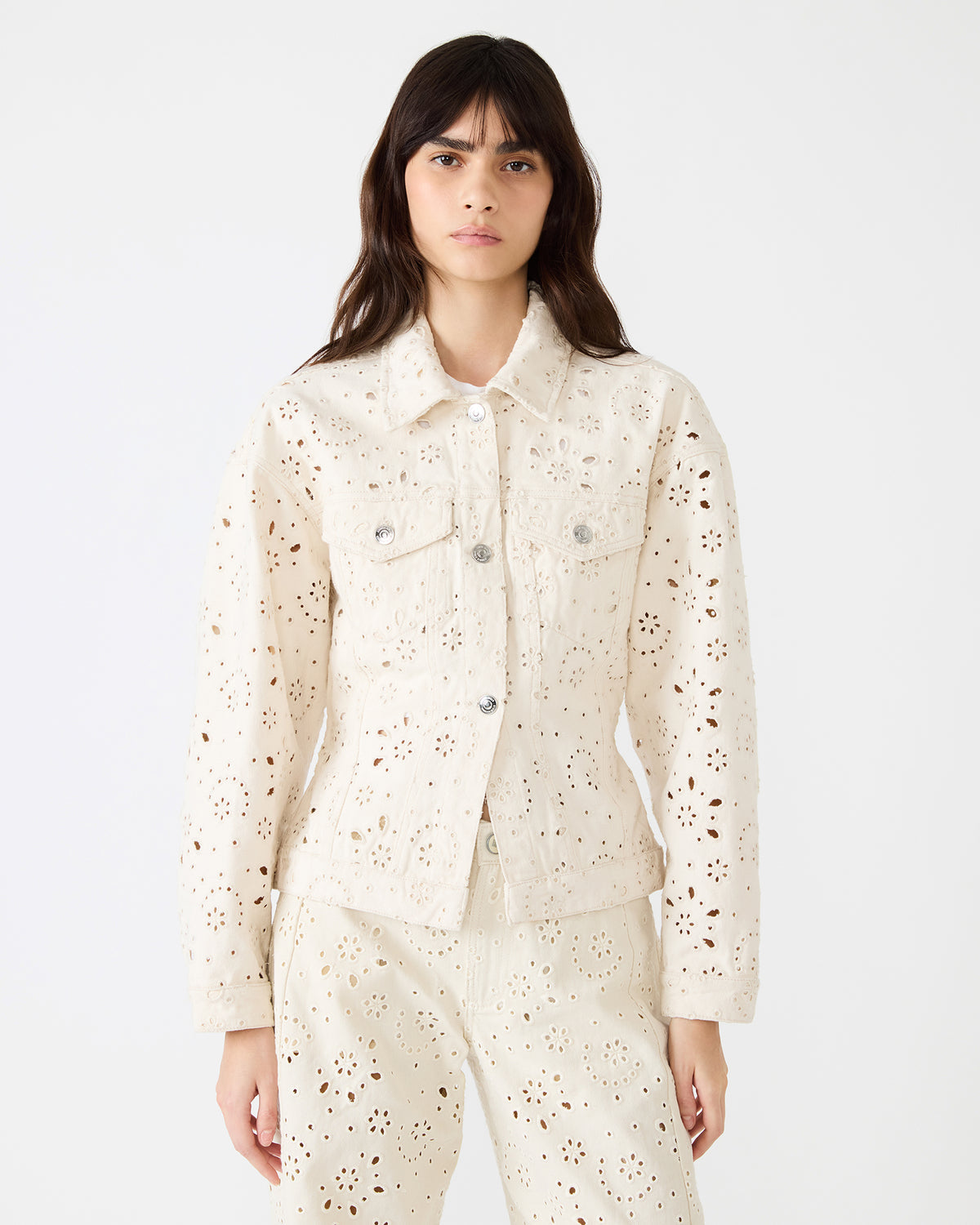Steve Madden HENRIETTA Sea Mist Long-Sleeved Button-Up Eyelet Women's Jacket