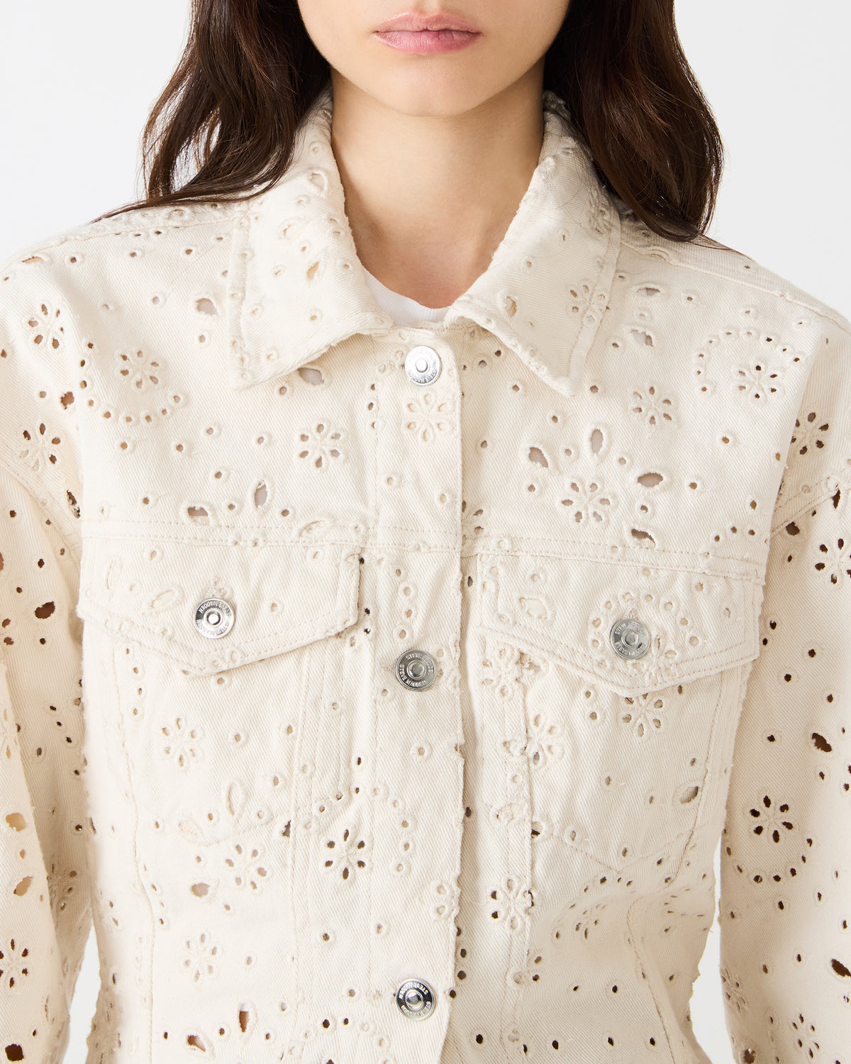 Steve Madden HENRIETTA Sea Mist Long-Sleeved Button-Up Eyelet Women's Jacket