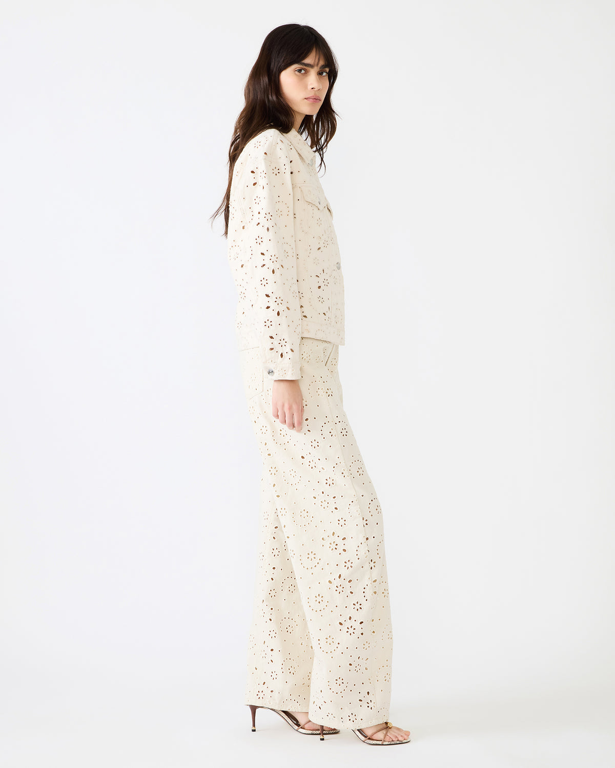 Steve Madden HENRIETTA Sea Mist Long-Sleeved Button-Up Eyelet Women's Jacket
