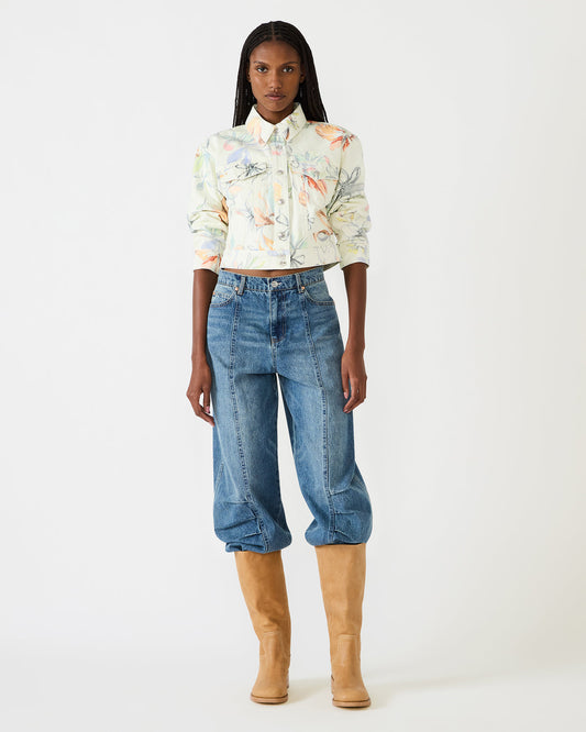 Steve Madden RALEIGH Vintage Ivory Long-Sleeved Button-Up Denim Women's Jacket