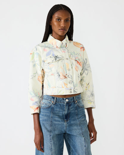 Steve Madden RALEIGH Vintage Ivory Long-Sleeved Button-Up Denim Women's Jacket