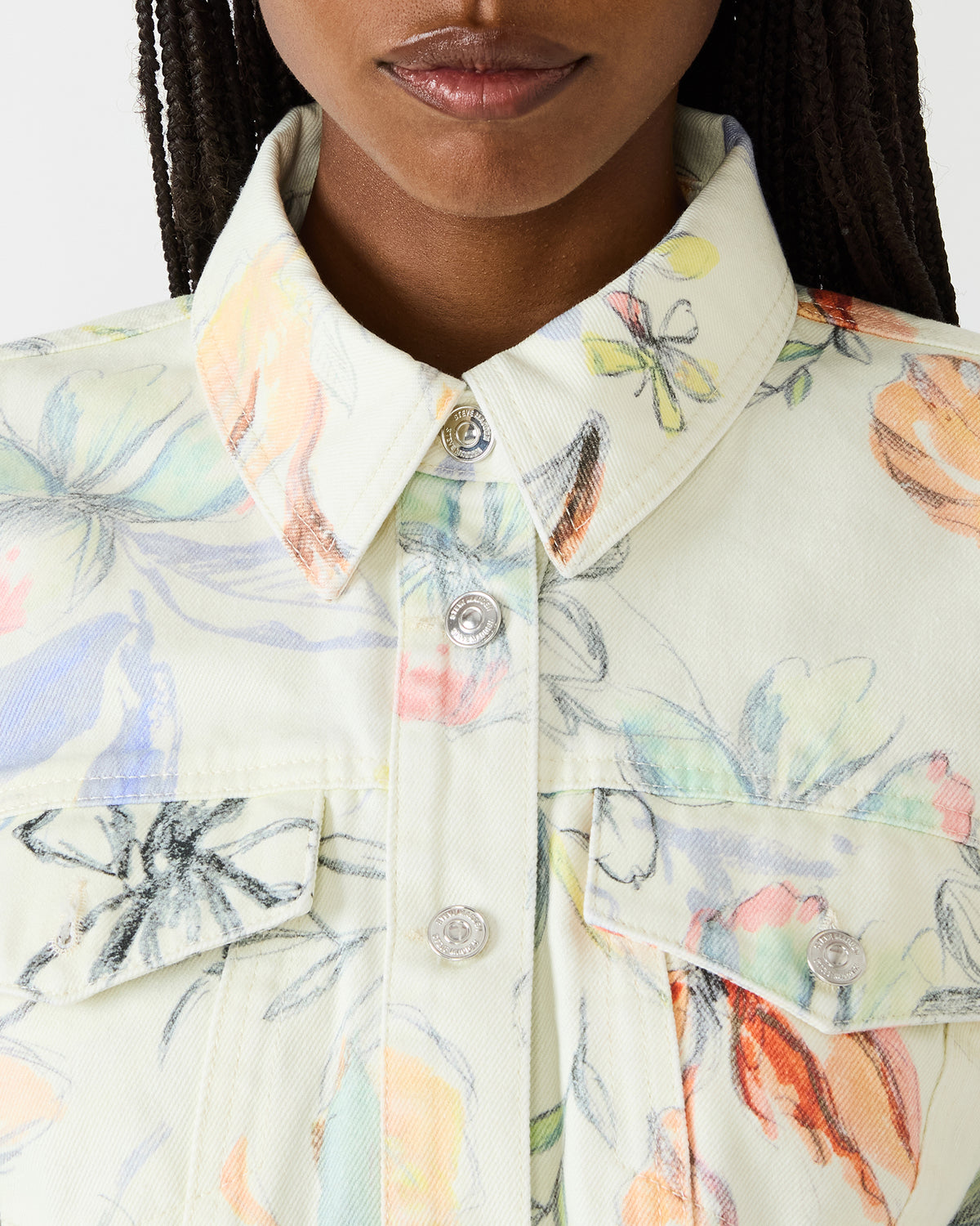 Steve Madden RALEIGH Vintage Ivory Long-Sleeved Button-Up Denim Women's Jacket