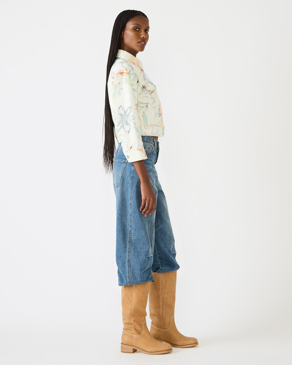 Steve Madden RALEIGH Vintage Ivory Long-Sleeved Button-Up Denim Women's Jacket