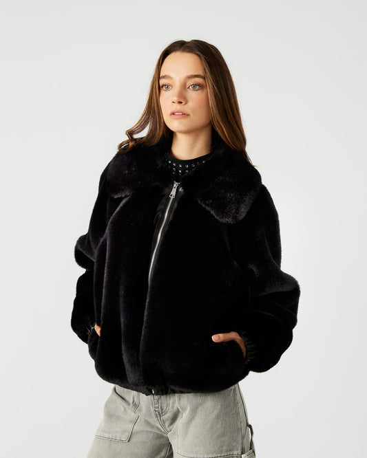 Steve Madden ZEPHRINE Jacket Black | Women's Long-Sleeved Furry Jacket