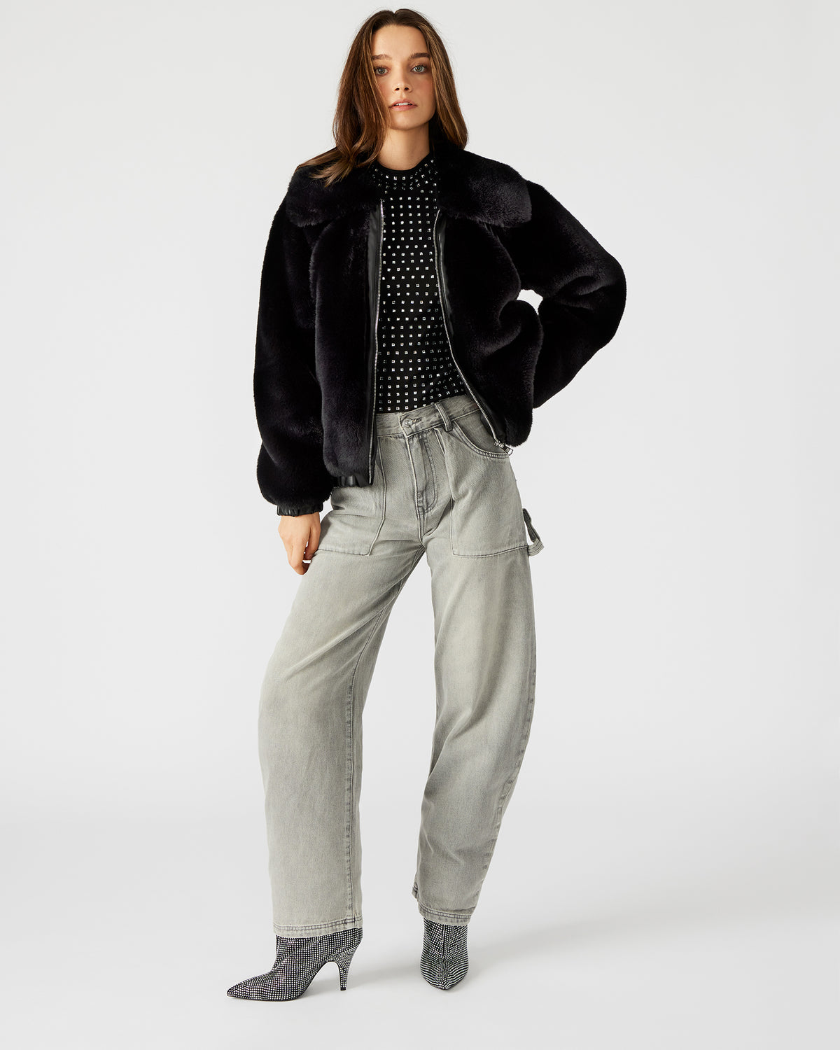 Steve Madden ZEPHRINE Jacket Black | Women's Long-Sleeved Furry Jacket