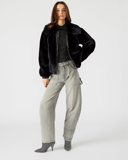 Steve Madden ZEPHRINE Jacket Black | Women's Long-Sleeved Furry Jacket