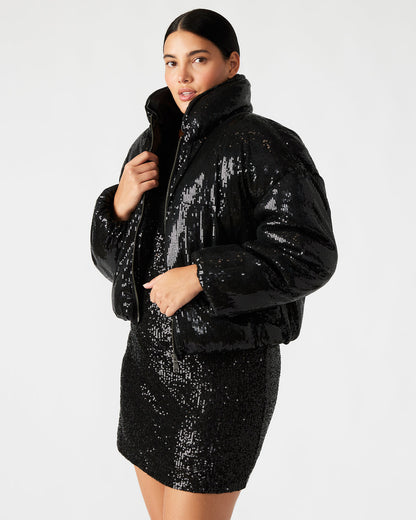 Steve Madden STRATTO Jacket Black | Women's Sequin Long-Sleeved Puffer Jacket