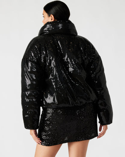 Steve Madden STRATTO Jacket Black | Women's Sequin Long-Sleeved Puffer Jacket