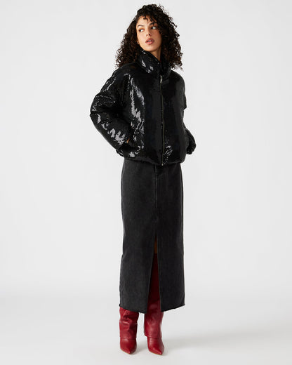 Steve Madden STRATTO Jacket Black | Women's Sequin Long-Sleeved Puffer Jacket
