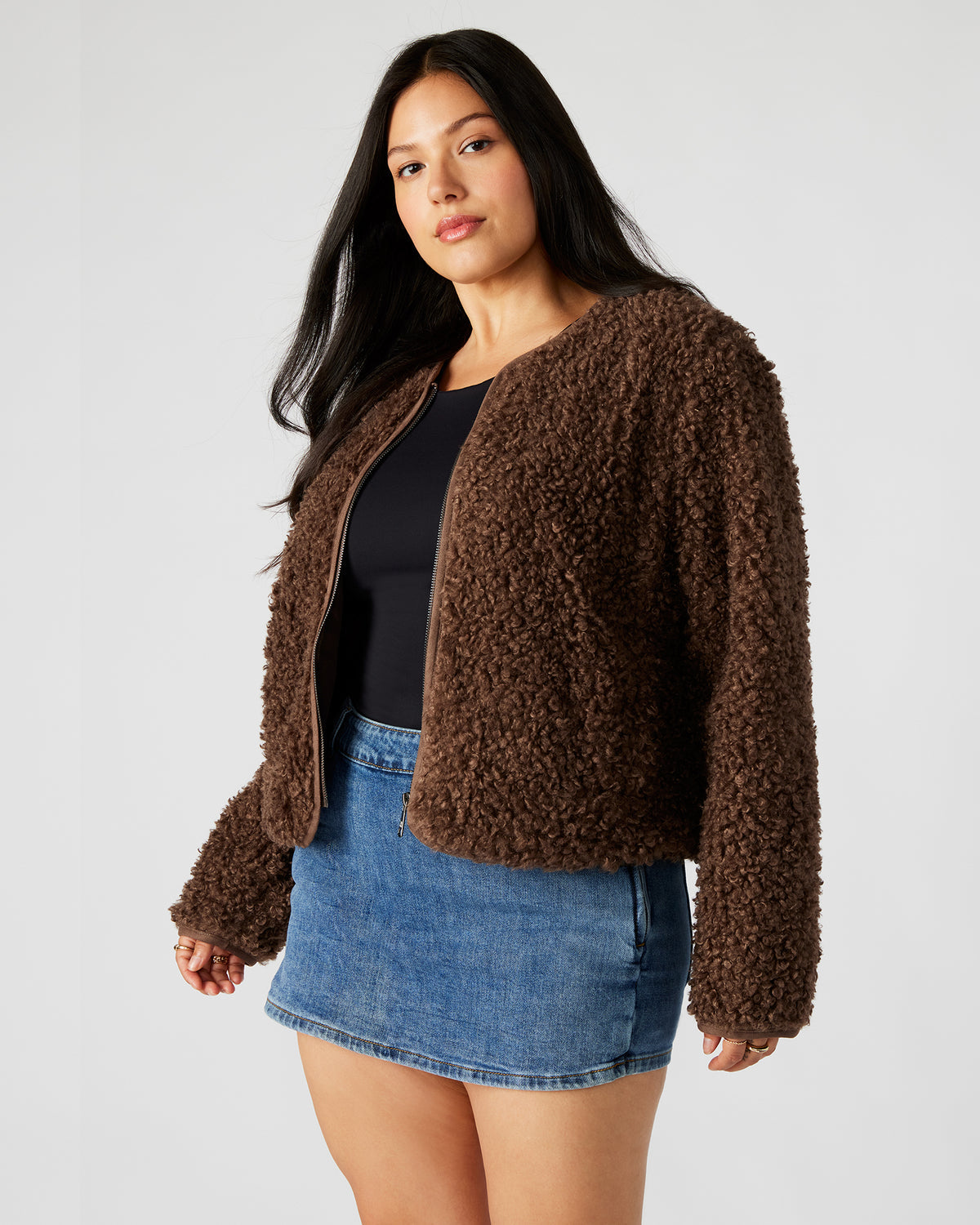 Steve Madden TEDDY Jacket Brown | Women's Collarless Sherpa Jacket