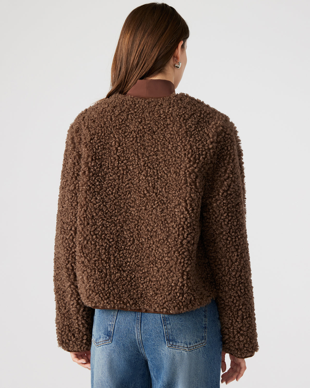 Steve Madden TEDDY Jacket Brown | Women's Collarless Sherpa Jacket