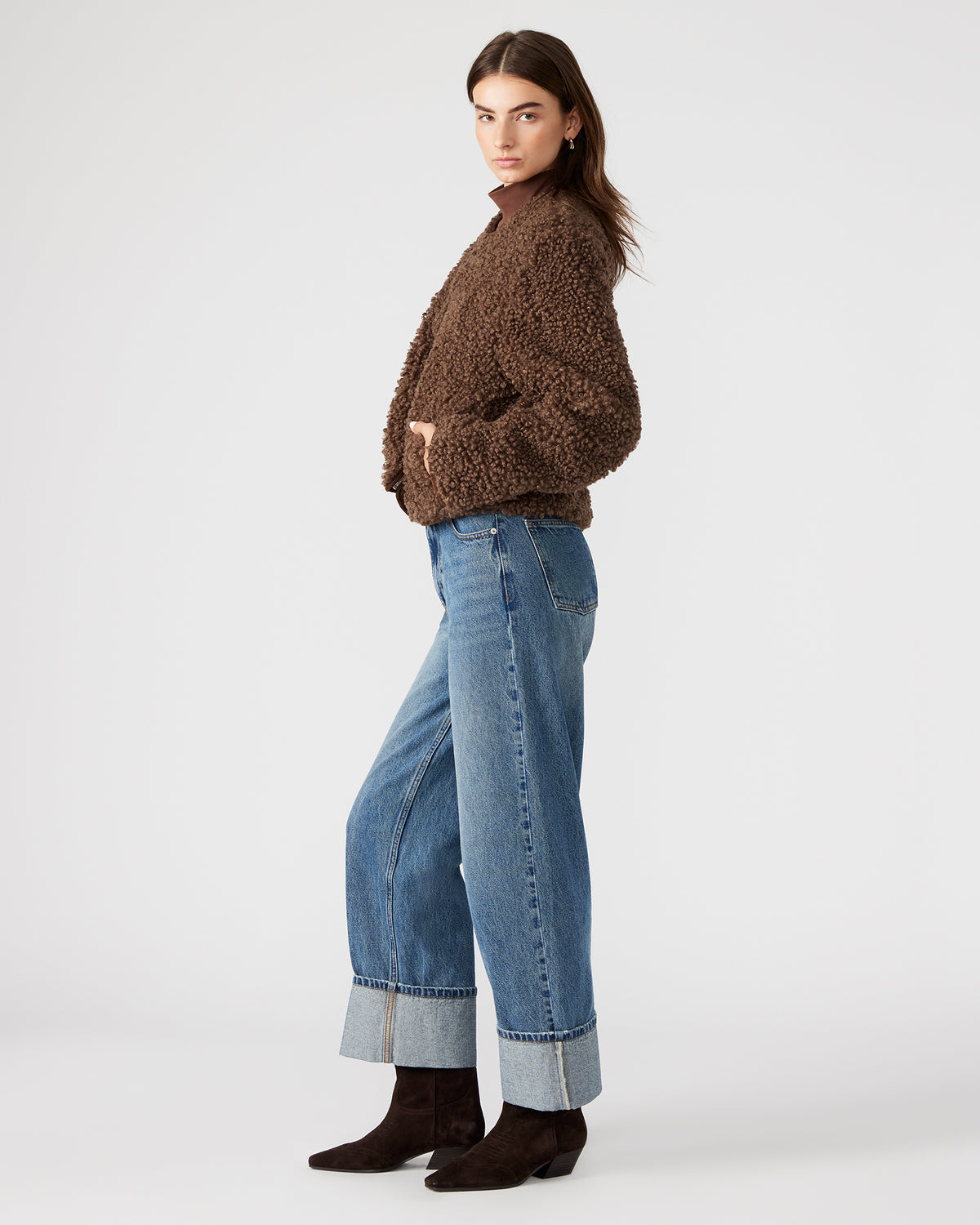 Steve Madden TEDDY Jacket Brown | Women's Collarless Sherpa Jacket