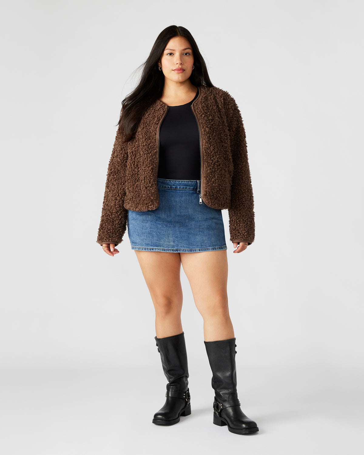 Steve Madden TEDDY Jacket Brown | Women's Collarless Sherpa Jacket