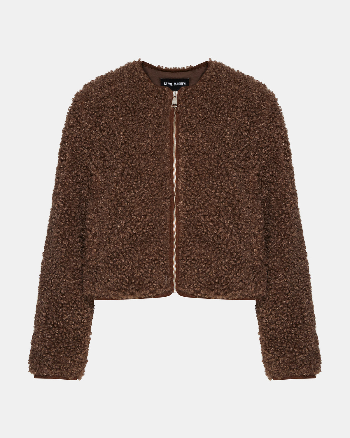 Steve Madden TEDDY Jacket Brown | Women's Collarless Sherpa Jacket