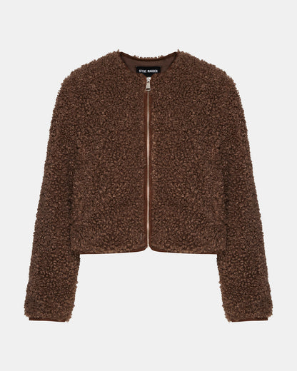Steve Madden TEDDY Jacket Brown | Women's Collarless Sherpa Jacket