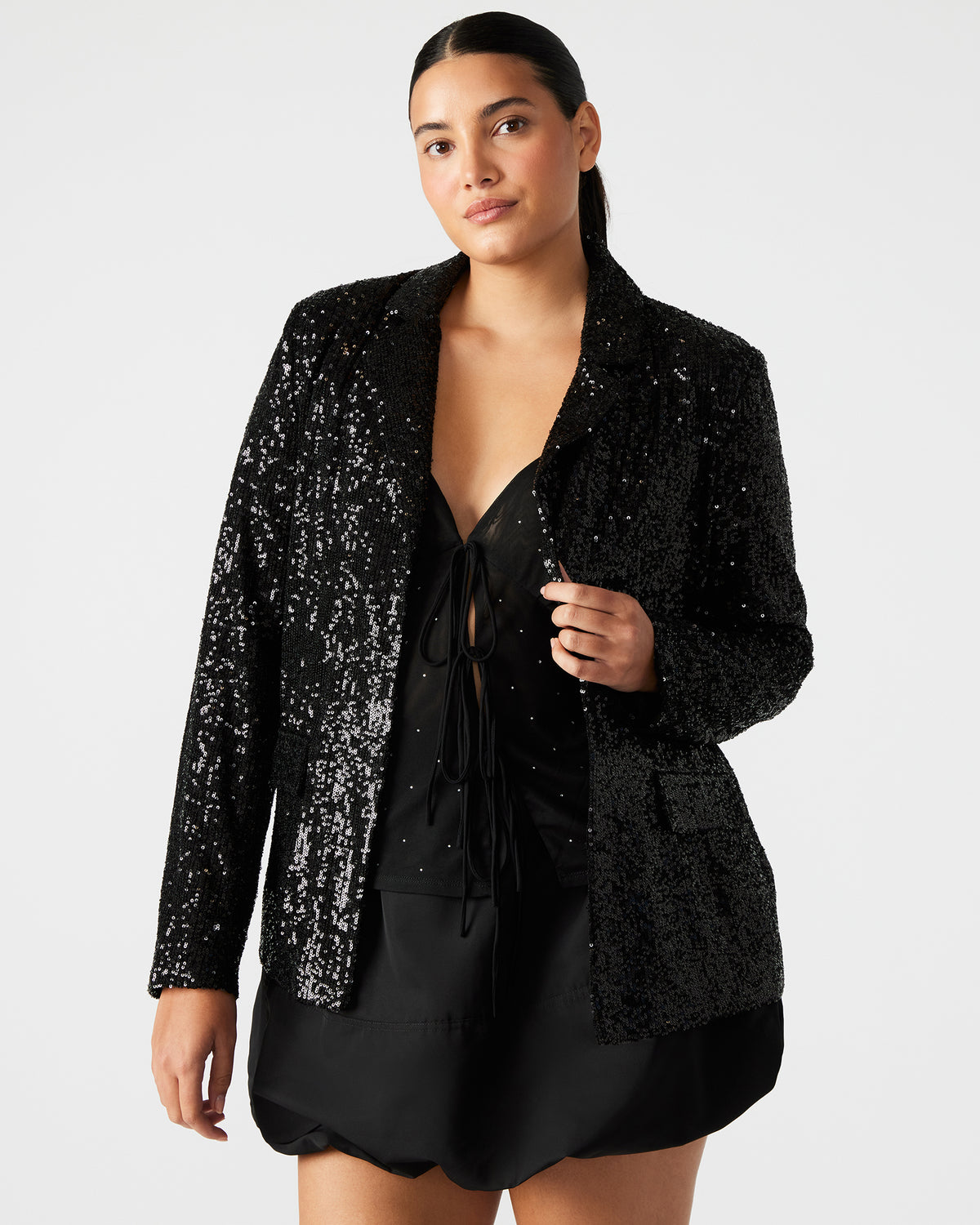 Steve Madden PAYTON Sequin Blazer Black | Women's Blazers