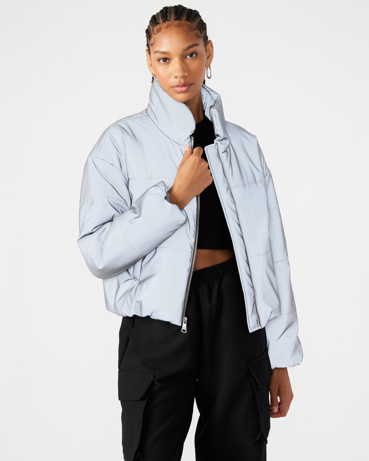 Steve Madden POLAR Jacket Silver | Women's Reflective Nylon Puffer Jacket