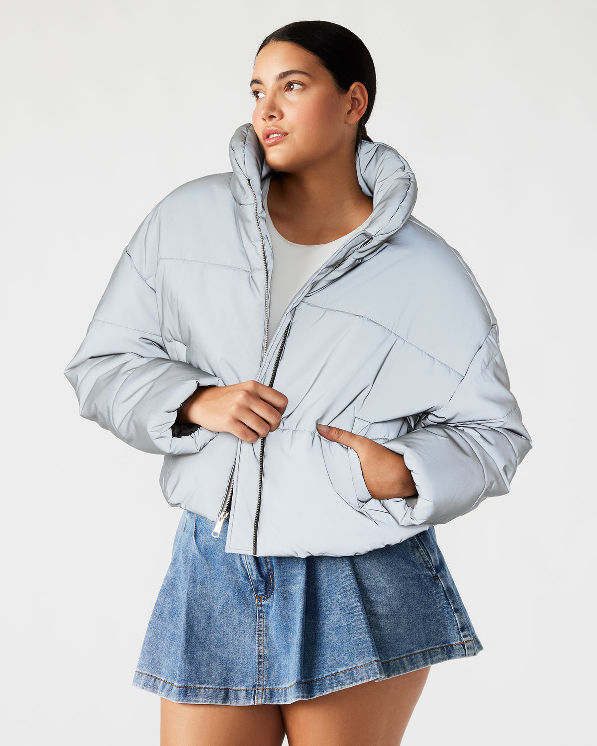 Steve Madden POLAR Jacket Silver | Women's Reflective Nylon Puffer Jacket