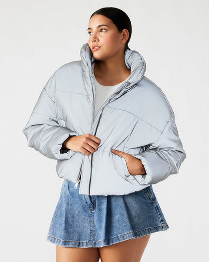 Steve Madden POLAR Jacket Silver | Women's Reflective Nylon Puffer Jacket