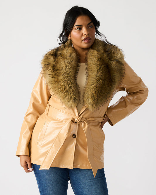 Steve Madden BOWERY Coat Tan | Women's Faux Leather Button-Up Coat