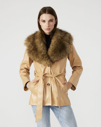 Steve Madden BOWERY Coat Tan | Women's Faux Leather Button-Up Coat