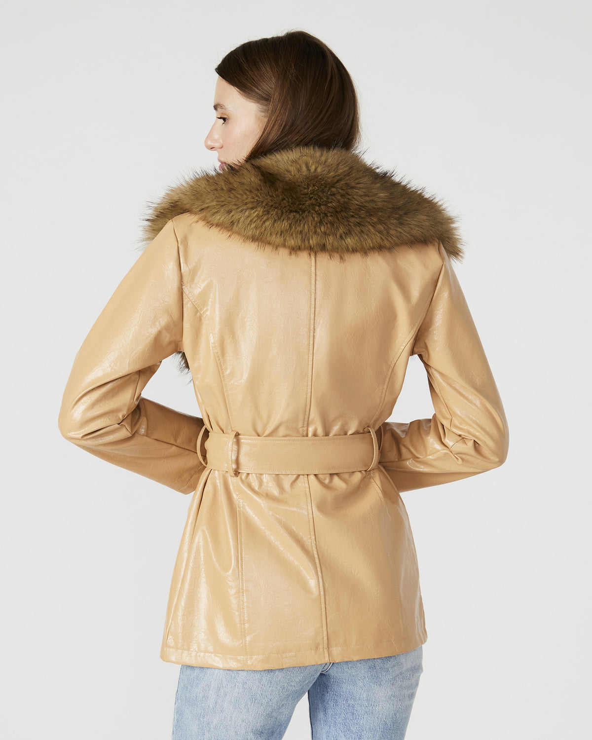 Steve Madden BOWERY Coat Tan | Women's Faux Leather Button-Up Coat