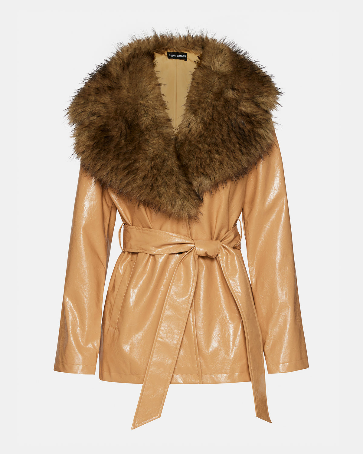 Steve Madden BOWERY Coat Tan | Women's Faux Leather Button-Up Coat