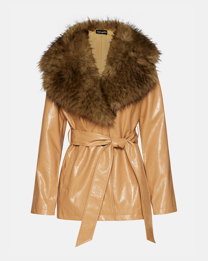 Steve Madden BOWERY Coat Tan | Women's Faux Leather Button-Up Coat