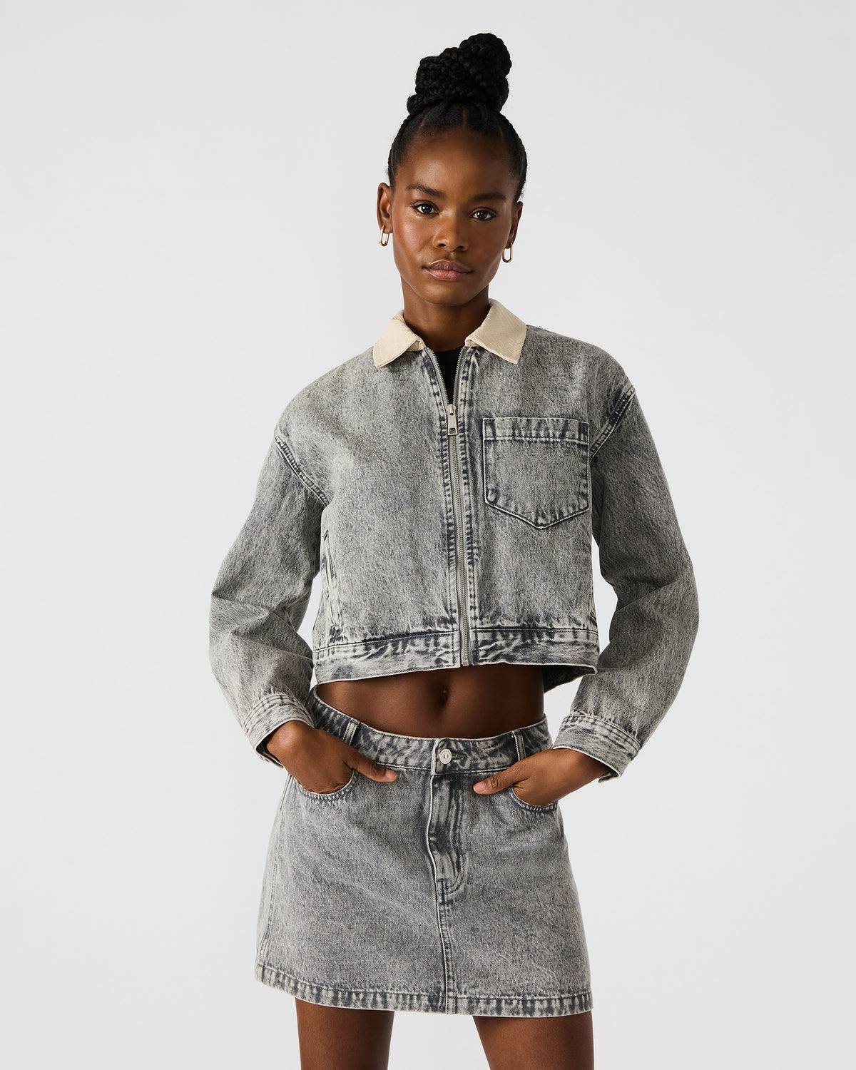Steve Madden GLACIA Light Grey Women's Long-Sleeved Denim Jacket