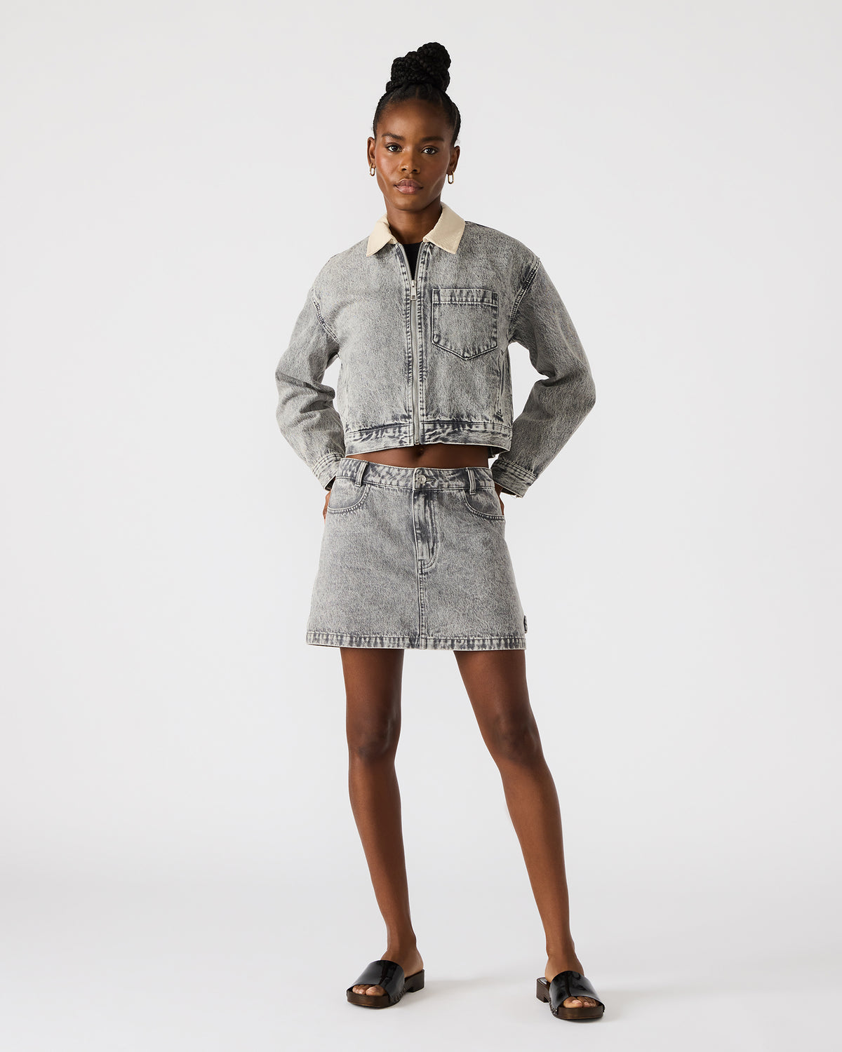 Steve Madden GLACIA Light Grey Women's Long-Sleeved Denim Jacket