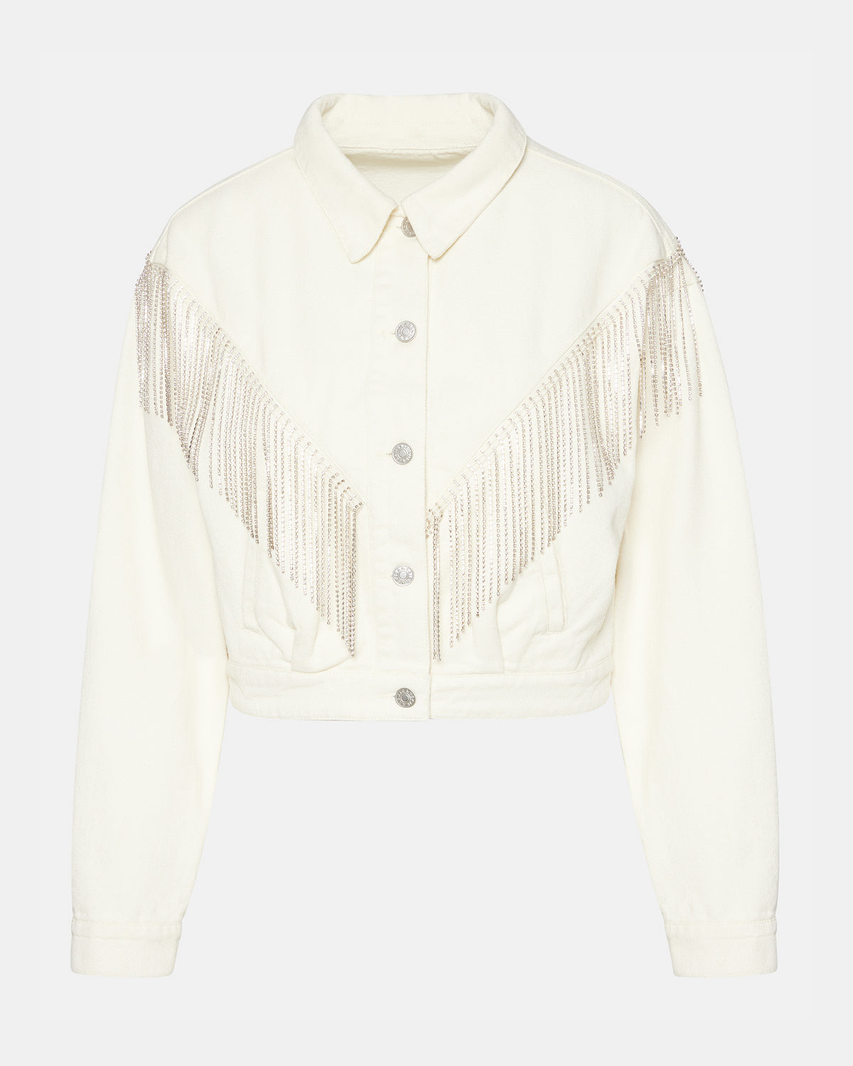 Steve Madden CANYON Denim Jacket Cream | Women's Rhinestone Fringe Jacket