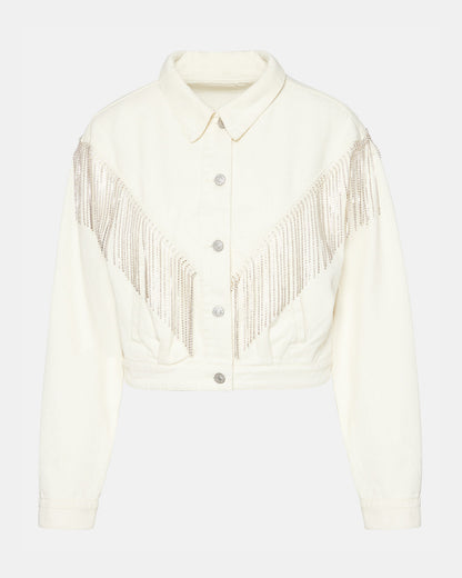 Steve Madden CANYON Denim Jacket Cream | Women's Rhinestone Fringe Jacket