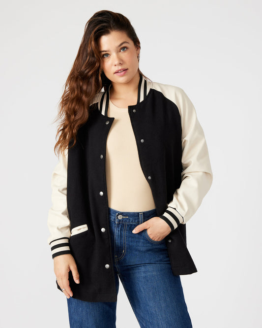 Steve Madden SKYLIE Jacket Black | Women's Varsity Bomber Jacket