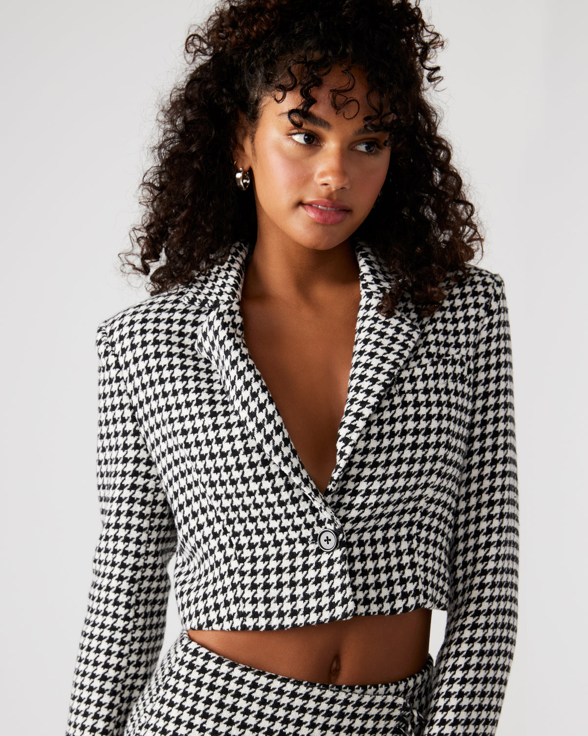 Steve Madden RUPI Blazer Black/White | Women's Cropped Tweed Blazer