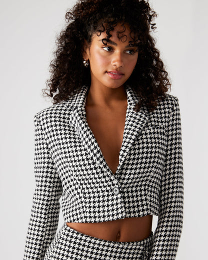 Steve Madden RUPI Blazer Black/White | Women's Cropped Tweed Blazer
