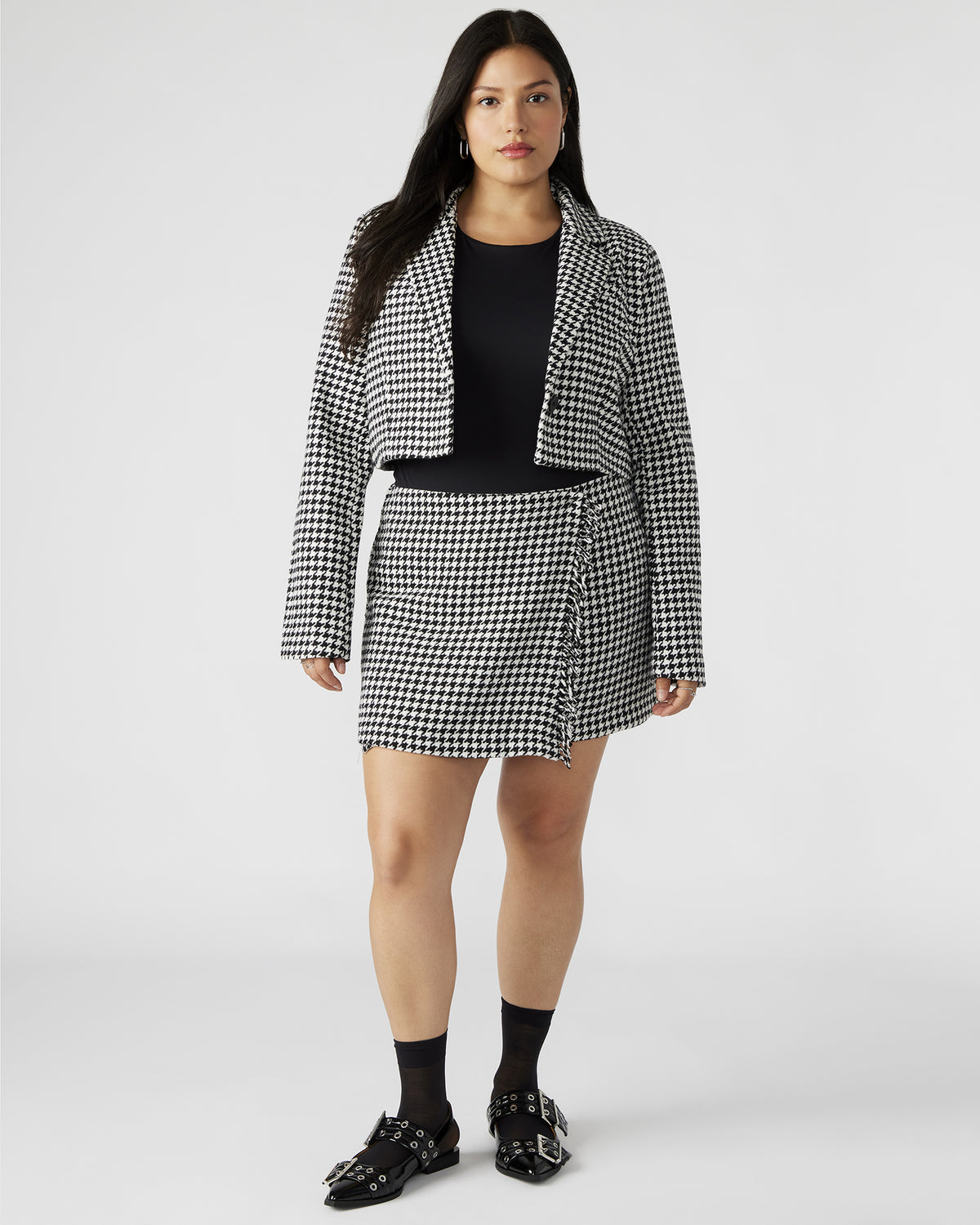 Steve Madden RUPI Blazer Black/White | Women's Cropped Tweed Blazer