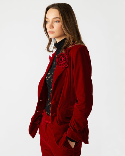 Steve Madden MERENE Blazer Red | Women's Long-Sleeved Button-Up Velvet Blazer