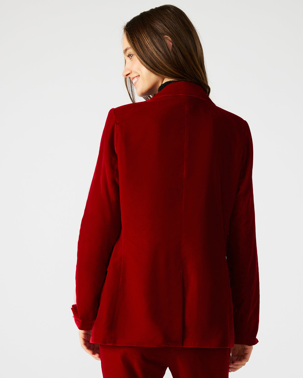 Steve Madden MERENE Blazer Red | Women's Long-Sleeved Button-Up Velvet Blazer