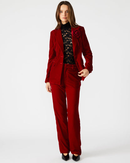 Steve Madden MERENE Blazer Red | Women's Long-Sleeved Button-Up Velvet Blazer